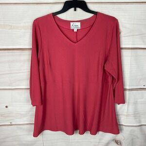 Linea Top Womens XL Pink V-Neck Blouse A-Line 3/4 Sleeve Knit Pullover Solid